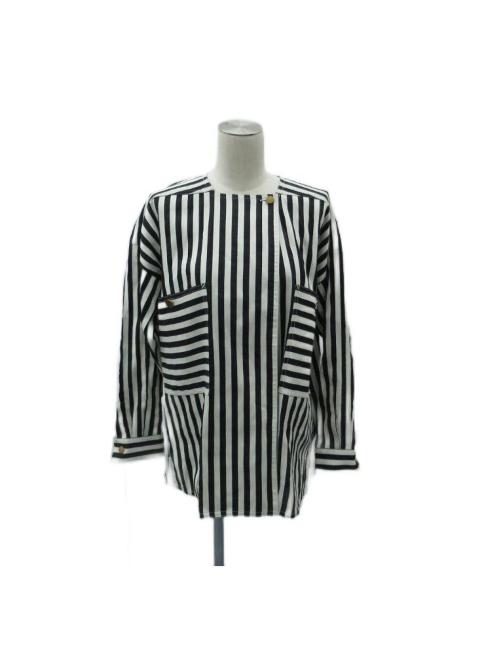 Max Mara White Tag Paio Cotton Silk Blouse Long Sleeve Striped Black